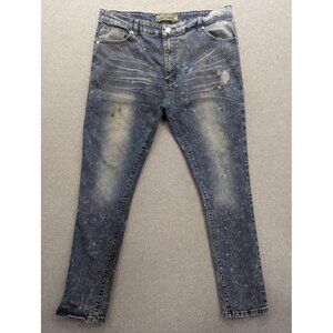Denim & Rivets Jeans Mens 40 Blue Distressed Stretch Paint Splatter DR1923
